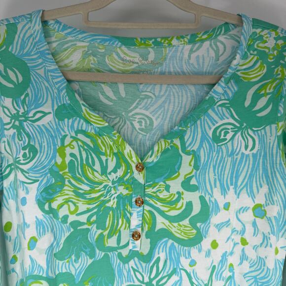 Lilly Pulitzer Palmetto Dress Women's Size M Lagoon Green Wave Rider Pima Cotton - Picture 4 of 9